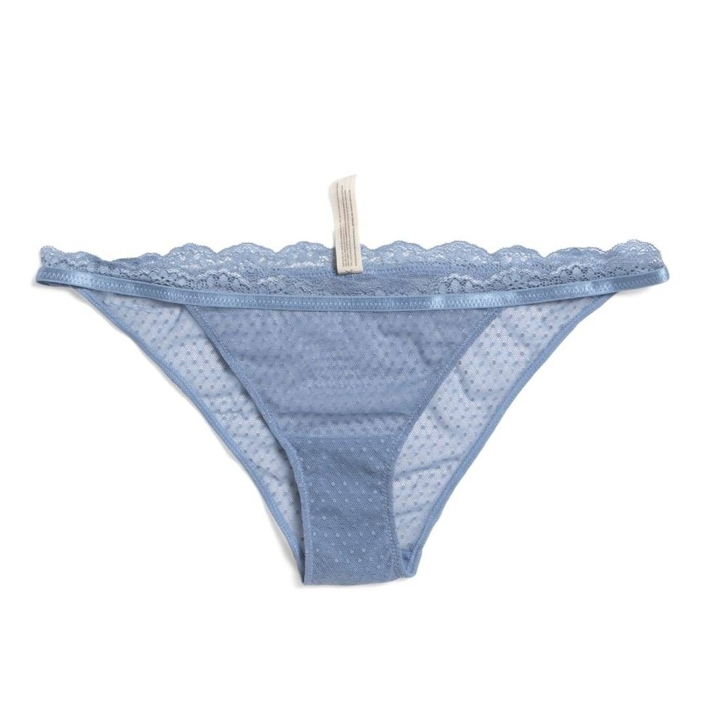 Intimately Free People Misty Blue Polka Dot Lace Trim Bikini Panty XL